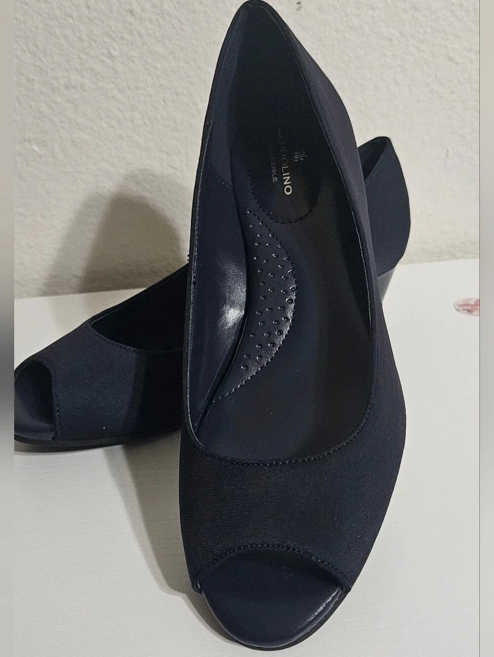 Bandolino Navy Peep-Toe Wedge Pumps